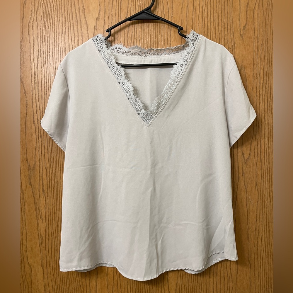 lime flare Dressy Lace Trim Blouse Tops  Short Sleeve Shirt
